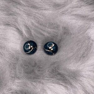Vintage Silver and Blue Swirl Clip-on Earrings